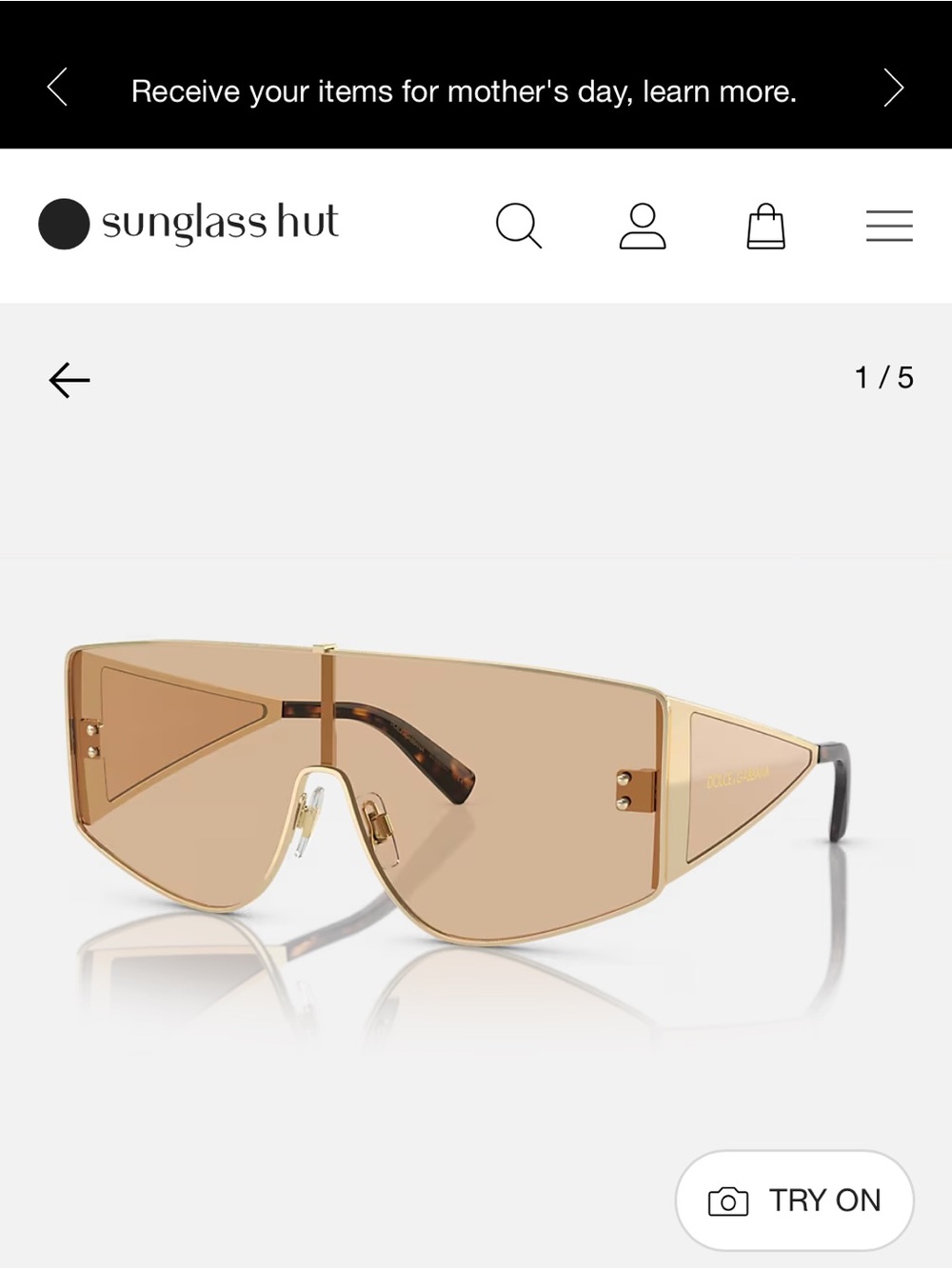 Dolce & Gabbana Gold Frame Brown Shield Sunglasses
